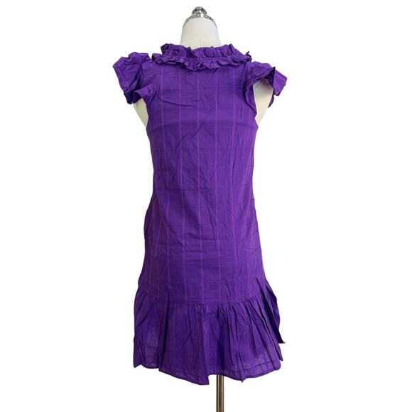 Never A Wallflower High Neck Dress Purple Windowpane Cotton - Picture 8 of 9